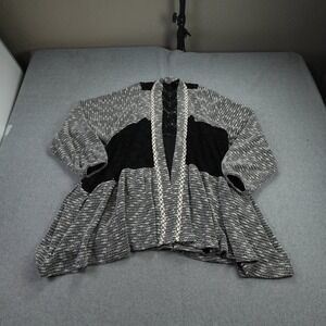 Miss Me Cardigan Womens Small Black White Marled Lace Inset Draped Open Front